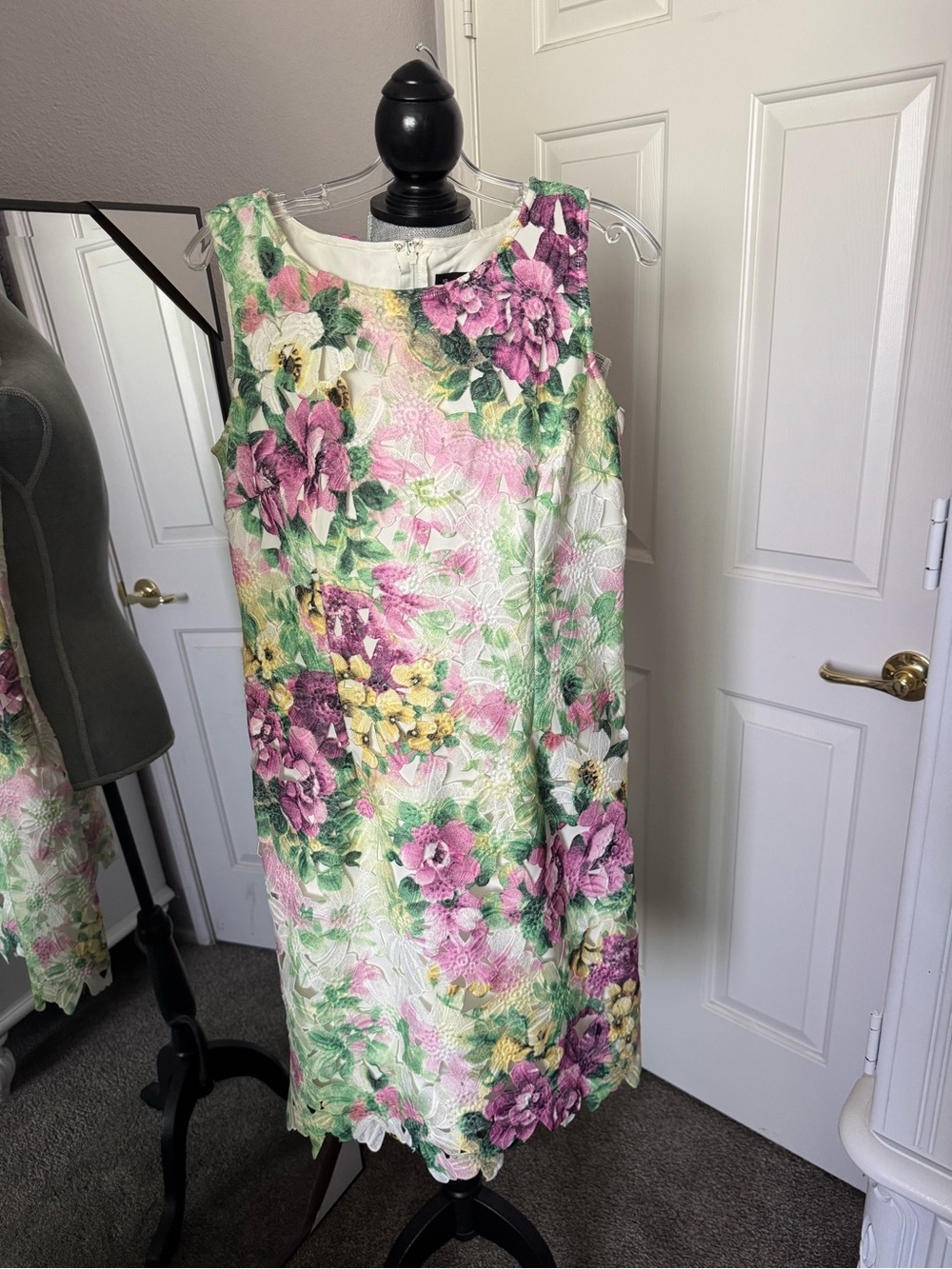Chetta B Floral Midi Dress in Pink, Green & Yellow
